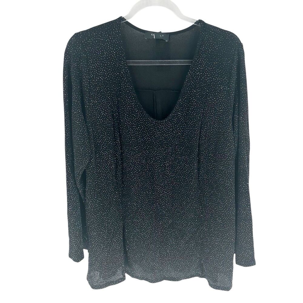 Karen Kane Top Womens 3X Black Diamond Glitter Sparkle Long Sleeve Evening NEW